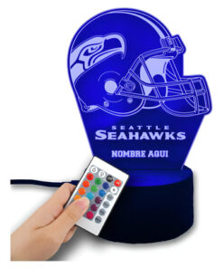 Lampara Led 3d Personalizada Casco Seattle Seahawks Nfl Negro Transparente