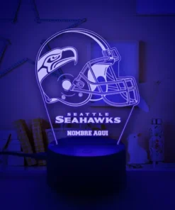 Lampara Led 3d Personalizada Casco Seattle Seahawks Nfl Negro Transparente - Imagen 5