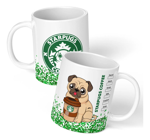 Taza Para Café De Starpugs / Pug / Tipo Starbucks Increible Blanco Starpugs