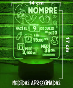 Lampara 3d Nací Pesé Medí Gran Regalo Para Recién Nacido Negro Transparente - Imagen 3