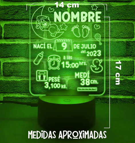 Lampara 3d Nací Pesé Medí Gran Regalo Para Recién Nacido Negro Transparente - Imagen 3