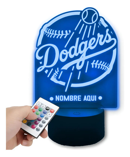 Lámpara 3d Personalizada De Los Angeles Dodgers Beisbol Fans Negro Transparente
