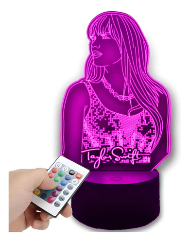 Lampara Led 3d Taylor Swift Gran Regalo Para Fan Eras Tour Negro Transparente