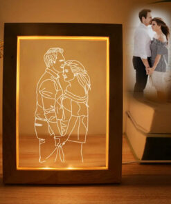 Cuadro Luz Con Foto Novios Regalo Día Del Amor / Aniversario Madera Transparente - Imagen 5