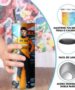 Termo Para Café Lando Norris 4 Mclaren F1 Skinny / Popote Blanco - Imagen 6