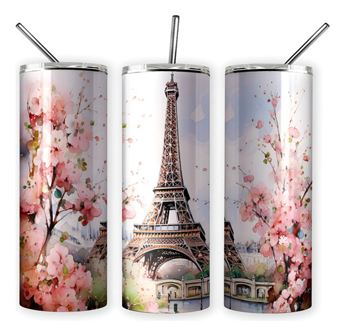 Termo Para Café Torre Eiffel / Paris Con Popote Metálico Torre