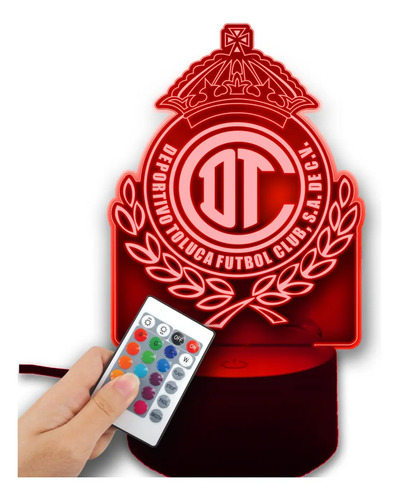 Lampare Led 3d Toluca Campeon Futbol, Gran Regalo Para Fan Negro Transparente