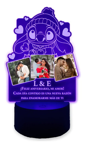 Regalo Aniversario Novios Lámpara Con 3 Fotos Y Frase Amor Negro Transparente