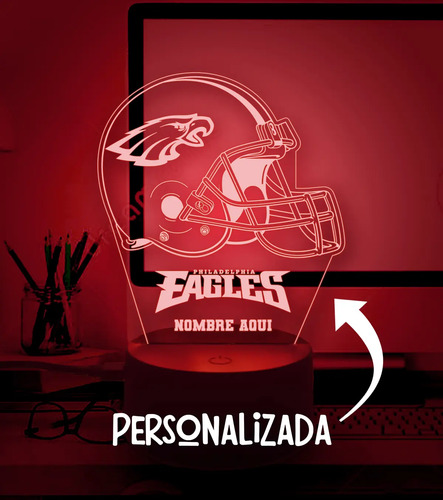 Lampara 3d Casco Aguilas De Filadelfia Nfl Personalizada Negro Transparente - Imagen 2