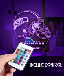 Lampara Led 3d Personalizada Casco Seattle Seahawks Nfl Negro Transparente - Imagen 3