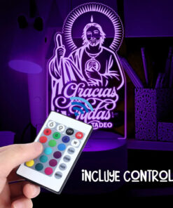Gracias San Judas Tadeo Lampara Led De Noche 16 Colores Fe Negro Transparente - Imagen 4