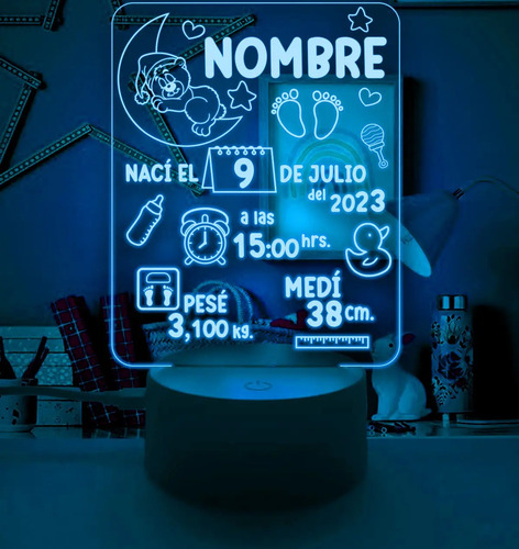Lampara 3d Nací Pesé Medí Gran Regalo Para Recién Nacido Negro Transparente - Imagen 6