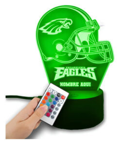 Lampara 3d Casco Aguilas De Filadelfia Nfl Personalizada Negro Transparente