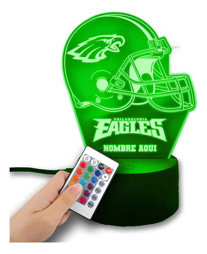 Lampara 3d Casco Aguilas De Filadelfia Nfl Personalizada Negro Transparente