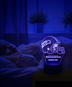 Lampara Led 3d Personalizada Casco Seattle Seahawks Nfl Negro Transparente - Imagen 6