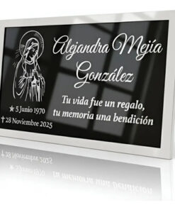 Placa Funeraria Grabada Para Urna O Nicho - Aluminio Plata/negro