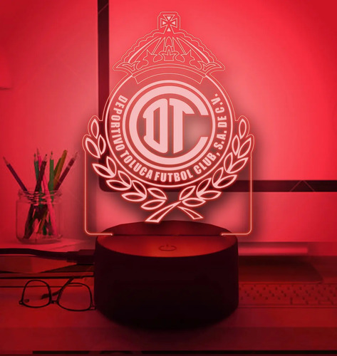 Lampare Led 3d Toluca Campeon Futbol, Gran Regalo Para Fan Negro Transparente - Imagen 4
