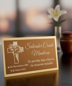 Placa Funeraria Grabada Para Urna O Nicho - Aluminio Dorado / Bronce - Imagen 2