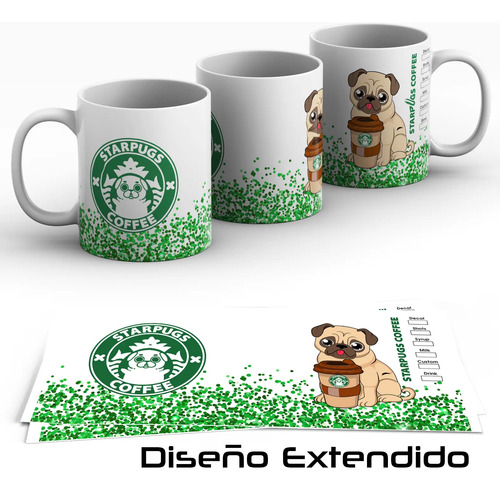Taza Para Café De Starpugs / Pug / Tipo Starbucks Increible Blanco Starpugs - Imagen 2